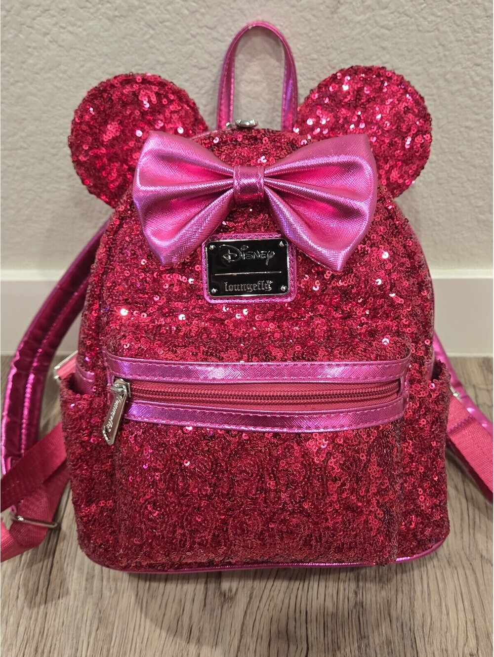 Disney Minnie Mouse Sequin Backpack Pink Bow Loungefly